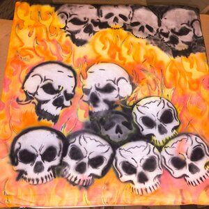 Airbrushed and hand-painted gothic, skulls and fire themed microfiber pillowcase